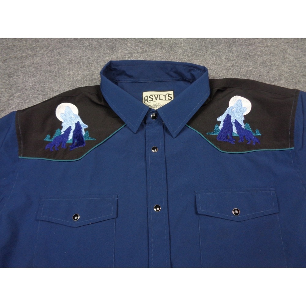 RSVLTS Roper Shirt Mens 2XL Blue Call Of The Wild Pearl‎ Snap Short Sleeve